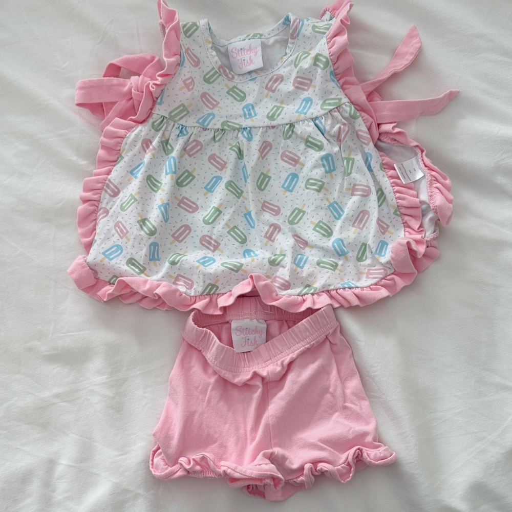 Stitchy Fish Pink Ruffle Popsicle Girls Matching Set